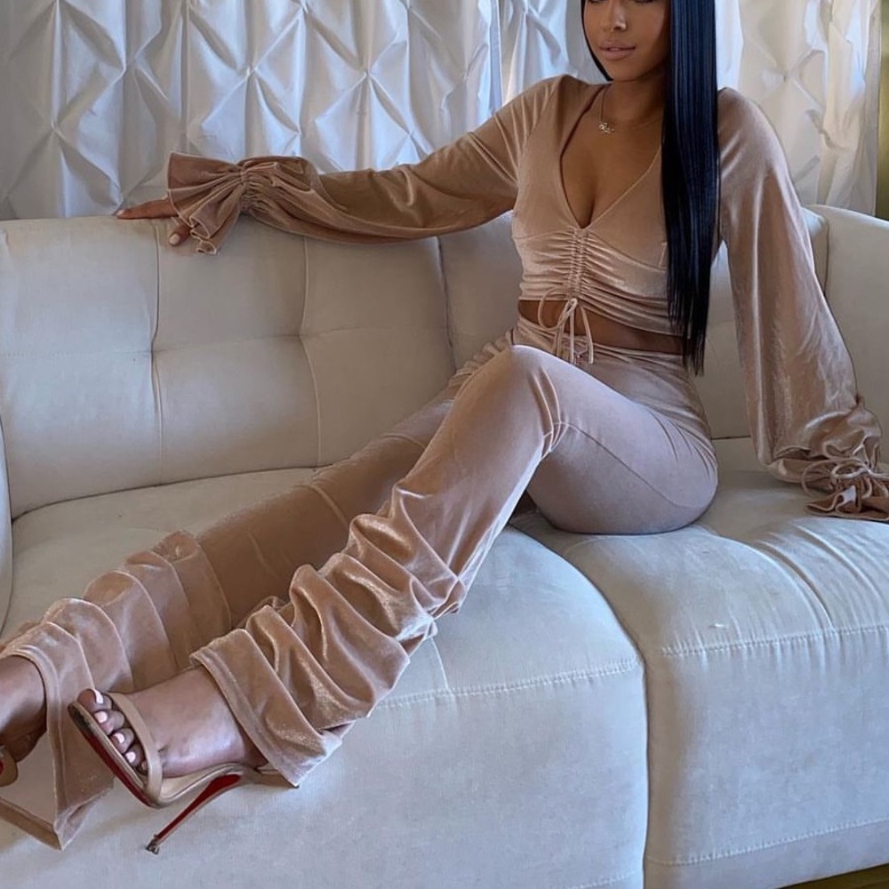 Pink velvet two-piece set